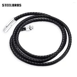 Chains STEELBROS 16"-30" Stainless Steel Buckle Genuine Leather Necklace Cord Men Women Jewelry Choker Long Neck Chain Drop