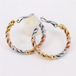 Hoop Earrings 2023 Women's Jewelry Wholesale Stainless Steel Three-color Combination Twisted Wire 30mm Diameter 5.8g LH1060