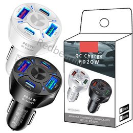 Fast Quick Charing 53W PD Car Chargers 4Usb Ports USB-C Car Charger Power adapters PD20W For IPhone 12 13 14 15 Huawei htc android phone pc