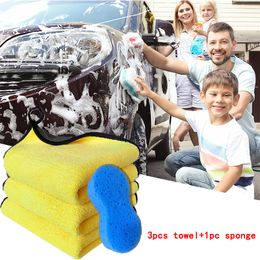 30x30cm Car Wash Microfiber Towel Car Cleaning Drying Cloth Car Care Cloth with Sponges Large Honeycomb 8-shaped Sponges Block