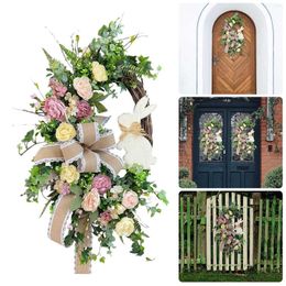 Decorative Flowers Easter Floral Wreath Spring Happy Big Christmas Outdoor Faux Grass Heart Door Wreaths For Front Outside
