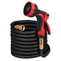 Watering Equipments Natural Latex Garden Hose Triple Elongation 25-75FT Flexible Magic Car Wash With 9 Mode Water Gun