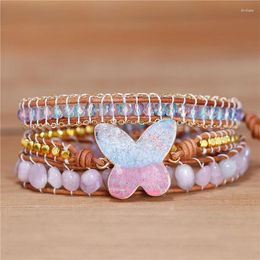 Charm Bracelets Boho Multi Colours Butterfly Statement 3 Layers Leather Beads Wrap Bracelet For Women Yoga Jewellery Friends Gift Dropship