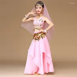 Stage Wear Pink 5pcs Kid Belly Dancing Costume Girls Dance Costumes Children Bollywood JUSTSAIYAN