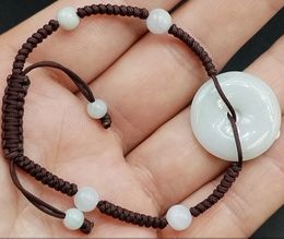 Certified Natural Type A Jade Jadeite Hand-Knitting Safety Circle Donut Bracelet