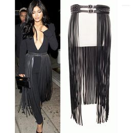 Belts Women Sexy Long Tassel Belt Artificial Leather Dress Matching Celebrity 2 Pin Buckle High Quality 2023