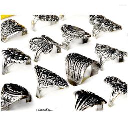 Cluster Rings 12pcs Wholesale Lots Mixed Styles Tibet Silver Vintage For Women Flower Charm Plated Jewelry