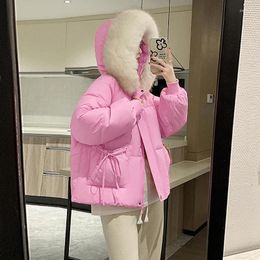 Women's Trench Coats Winter Short Women Large Fur Collar Korean Loose Thick Stylish Bread Jacket Ladies Down Cotton Padded Coat Outerwear