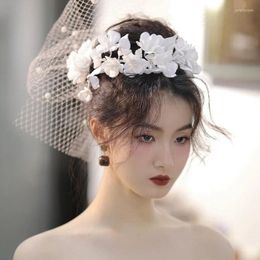 Headpieces Bridal Tiara Fabric Headband Korean White Flower Vintage Style Wedding Hair Accessories