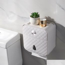 Toilet Paper Holders Toilet Paper Holders Holder Waterproof Towel Wall Mounted Storage Box Bathroom Accessories Tray Roll Tube Punch D Dhunj