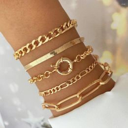 Link Bracelets Gold Colour Silver Charm Bracelet Bangles For Women Punk Curb Cuban Chain Set Boho Fashion Jewellery Gifts Hippie