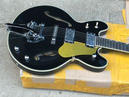 Black Falcon Jazz Electric Guitar G 6120 Thin Semi Hollow Body Rosewood Fingerboard Chrome Hardware Double F Holes Bigs Tremolo Bridge Can be Customised