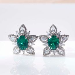 Elegant Earring Gemstone Women Sterling Sier Stub Earring With Synthetic Green Emerald Gemstone Female Dating Party Gift