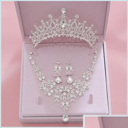 Headpieces Headpieces Bling Set Crowns Necklace Earrings Alloy Crystal Sequined Bridal Jewelry Accessories Wedding Tiaras Suit Drop De Dhdjo