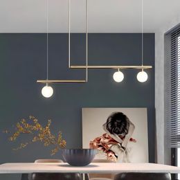 Chandeliers Nordic Dining Room Gold E14 Led Chandelier Simple Metal Glass Globe Lighting Straight Suspension Lamp Fixture