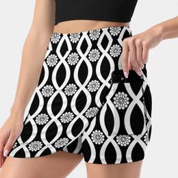 Skirts Floral Twist Black And White Women's Skirt Sport Skort With Pocket Fashion Korean Style 4Xl Flower