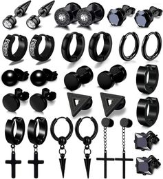 Hoop Earrings 15 Pairs For Men Stainless Steel Kit And Women Fashion Piercing Jewelry Cross Dangle Set