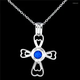 Pendant Necklaces K270 Metal Heart Cross Locket Beads Cage Essential Oil Men Gift Jewelry