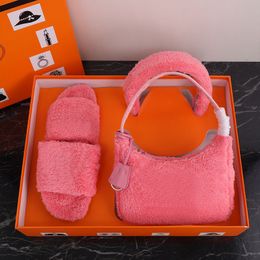 Hobo Carrying Fur Bag Three Piece Shoulder Bag Designer Women Handbag Purse Fashion Letter Gift Box Decoration Nylon Handle High Quality Lady Clutch