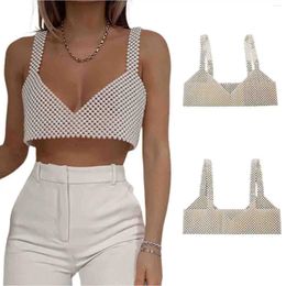 Women's Tanks Sexy Pearls Beaded Crop Top For Women Pearl Body Chain Bra Sleeveless Spaghetti Strap Camis Vest Party Clubwear