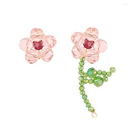 Hoop Earrings Korean Handwoven Glass Crystal Flower Fresh Atmosphere Asymmetric Beaded Female