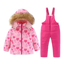 Clothing Sets 4 7T Kids Girls Ski Suits Snowboard Coat Pant Winter Warm Children Outdoor Sportwear Skiing Suit Thick Cotton 231123