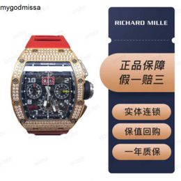 Milles Watch Richardmill Watches Automatic Mechanical Richarmill Mens Series Rm 011 Rose Gold Back Diamonds Fashion Leisure Sports Chronograph Hollow Out Mechani