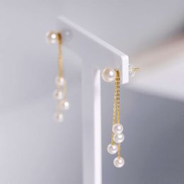 Fashion Pure Real Gold Pearls Jewellery Women Ladies Female Bridal Engagement Wedding Earrings