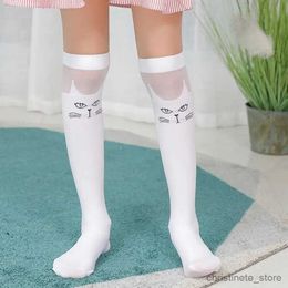 Kids Socks White Knee High Socks Girls Summer Thin Cute Cartoon Animal Striped Nylon Long Socks Kids for 3-12 Year High Quality Girl Socks