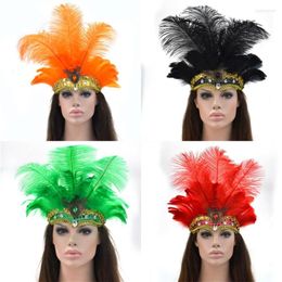 Stage Wear 10Colors Woman Belly Dance Headwear Halloween Party Carnival Sequins Feather Headband Performance Accessory