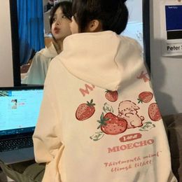 Women's Hoodies Korean Version Fun Strawberry Pure Cotton Hooded Sweatshirt Women Creative Printing Loose Casual Autumn Pattern