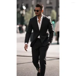 Men's Suits Elegant Notch Lapel Single Breasted Male Suit Classic Black Formal Casual Business Office Wear Slim Fit Wedding Tuxedo 2 Piece