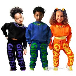 2023 Fall Kids Designer Clothes Boys Girls Tracksuit 2023 New Leisure Sports Two Piece Set Clothing Letter Solid Sweater Long Sleeve Hoodies And Pants 2PCS Suit