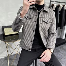 Men's Wool Blends Autumn/Winter Men's Slim Fit Wool Classic Striped Jacket High Quality Business Casual Polo Fleece British Style Coat S-3XL 231123