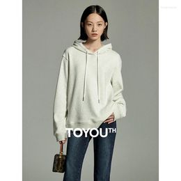 Women's Hoodies Toyouth Women 2023 Winter Long Sleeve Loose Hooded Sweatshirt Split Hem Embroidery Casual Simple Basic Comfort Pullover