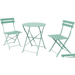 Garden Sets Sr Steel Patio Bistro Set Folding Outdoor Furniture 3 Piece Of Foldable Table And Chairs Aron Blue Drop Delivery Home Dh95A