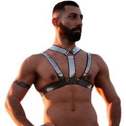 Men S Sexy Harness Armbands Set Exotic Bondage Lingerie Sliver Shiny O Ring Halter Fetish Costumes Body Belt