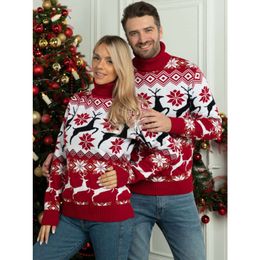 2023 New Christmas Men's Wear Women's Wear Couples' Wear Christmas Elk Jacquard Long Sleeve High Neck Sweater