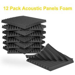 New 12Pcs Acoustic Foam Panel Tiles Wall Record Studio 12 x12 x1 Sound-proof Black Blue For Studio Home Recital Ha239p