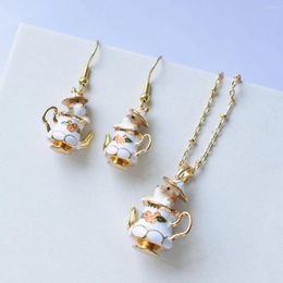 Necklace Earrings Set Cute Lovely Teapot Mouse Earring Women Fashion Accessories Enamel Glaze Animal