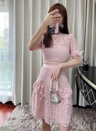 AUTH S-elf Portrait Light Pink Embroidered Water Soluble Lace Ruffle Heavy Duty Dress