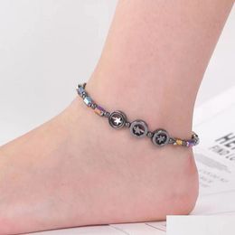 Anklets Black Gallstone Magnet Therapy Anklet Beads Foot Chain Healthy Ankle Armband för benhälsa smycken Drop Delivery Dhnca