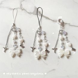 Keychains Coquette Phone Charm | Angelic Pearl Beaded Accessory Y2K Aesthetic Keychain Kawaii Bow Sweet Soft Angel