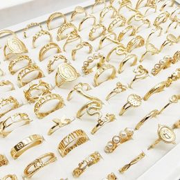 Band Rings 30pc Lot Gold Color Finger For Girls Love Snake Animal Butterfly Cutout Star Pearl Thin Joint Ring Party Jewelry Women 231123