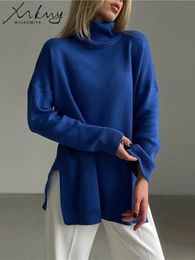 Women's Sweaters Autumn Winter Turtleneck Women Pulovers Side Split Knitted Jumpers Christmas Sweater Oversize Pull For 231123