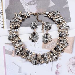 Chokers Fashion Rhinestone Chokers Necklaces Women Jewellery Sets Female Statement Large Collar Big Necklace Earrings 231124