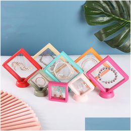 Gift Wrap 9X9X2Cm Colorf Plastic Suspended Floating Display Case Earring Coin Gems Ring Jewelry Storage Pet Membrane Stand Holder Bo Dhej9