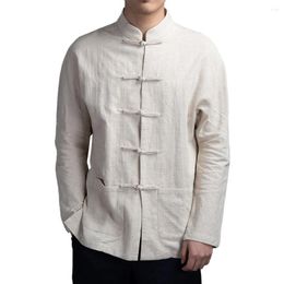 Men's Casual Shirts Fashion Chinese Style Traditional Tai Chi Cotton And Linen Tang Suit Uniform Shirt Blouses Clothing For Men