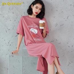 Women's Sleepwear SUKAE Cotton Punk Style Sleeping Dress Home Clothing Summer Short Sleeves Nightgown Long Sleepshirt Loose Chic Nightwear