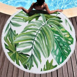 Round Beach Towel Blanket Hawaii Hawaiian Circular Large Terry Beach Roundie Circle Picnic Carpet Yoga Mat with Fringe Mandala 300g ZZ